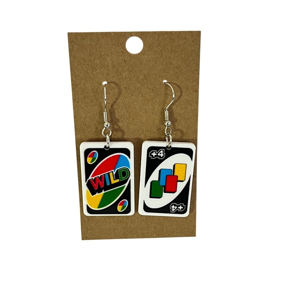 Handmade Uno Card Earrings Women OS Multicolor Wild Plus Four‎ Novelty Kitsch